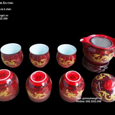 Bộ ấm chén rồng đỏ 2 lớp